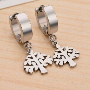 Unisex Silver Plated Tree Ear Buckle Earrings